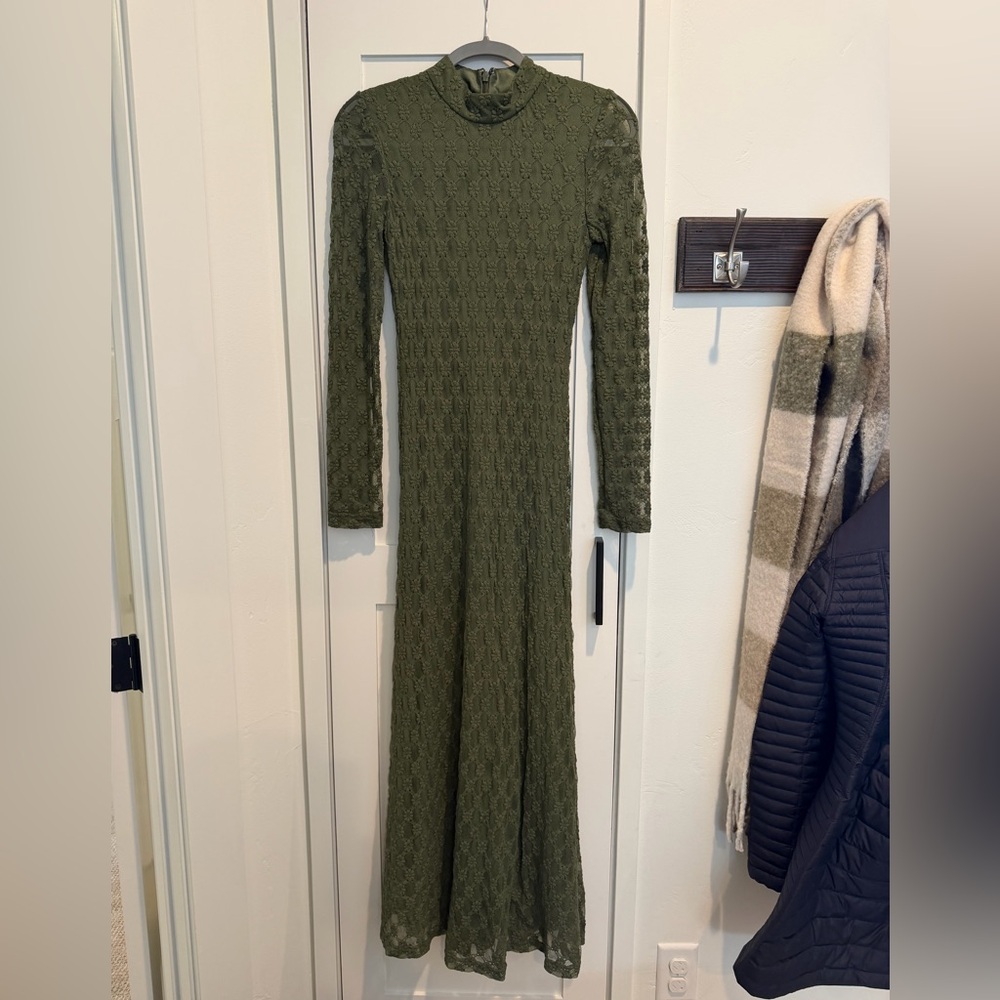 Bardot Textured Long Sleeve Dress in Olive